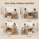 Olakids 4-in-1 Wooden Kids Table & Chair Set, Activity Desk with Foldable Storage, for Art, Drawing, Dining