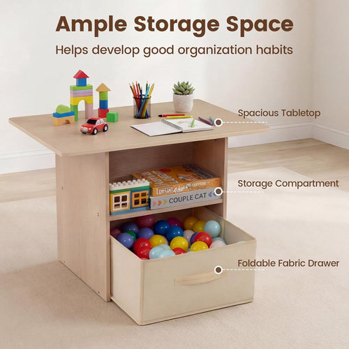 Olakids 4-in-1 Wooden Kids Table & Chair Set, Activity Desk with Foldable Storage, for Art, Drawing, Dining