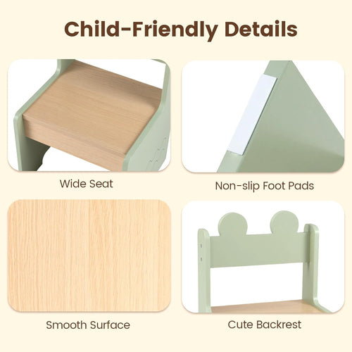Olakids 4-in-1 Wooden Kids Table & Chair Set, Activity Desk with Foldable Storage, for Art, Drawing, Dining