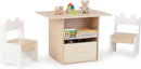 Olakids 4-in-1 Wooden Kids Table & Chair Set, Activity Desk with Foldable Storage, for Art, Drawing, Dining
