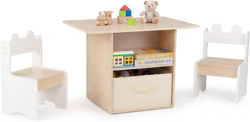 Olakids 4-in-1 Wooden Kids Table & Chair Set, Activity Desk with Foldable Storage, for Art, Drawing, Dining