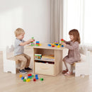 Olakids 4-in-1 Wooden Kids Table & Chair Set, Activity Desk with Foldable Storage, for Art, Drawing, Dining