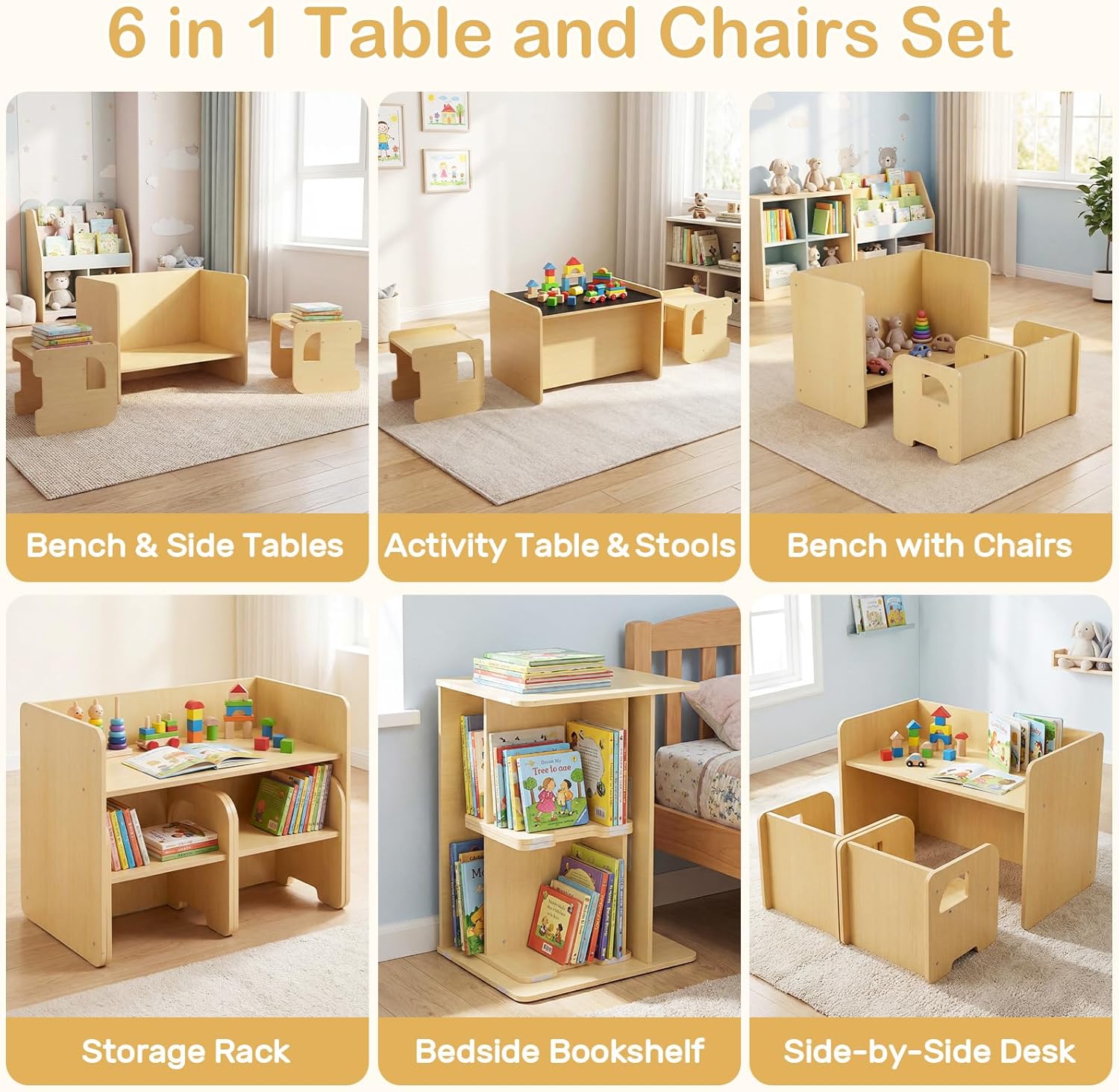 Olakids Montessori Weaning Table & Chair Set, Height Adjustable, with Blackboard & 2 Chairs, for Toddlers 1-3
