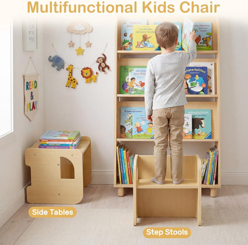 Olakids Montessori Weaning Table & Chair Set, Height Adjustable, with Blackboard & 2 Chairs, for Toddlers 1-3
