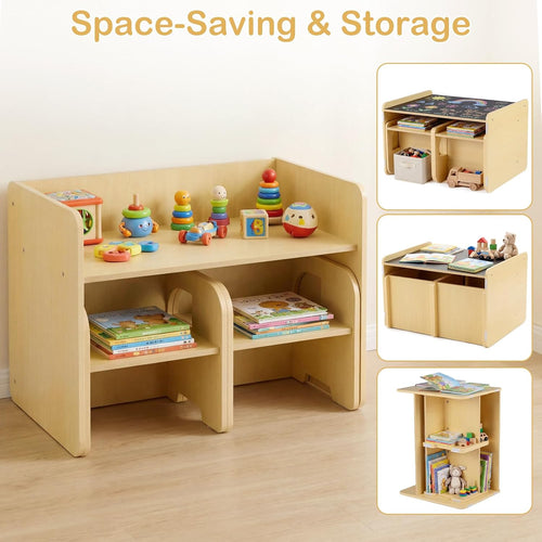 Olakids Montessori Weaning Table & Chair Set, Height Adjustable, with Blackboard & 2 Chairs, for Toddlers 1-3