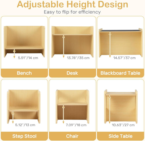 Olakids Montessori Weaning Table & Chair Set, Height Adjustable, with Blackboard & 2 Chairs, for Toddlers 1-3