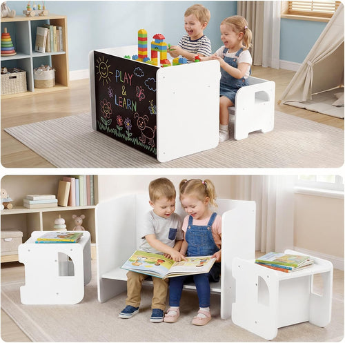 Olakids Montessori Weaning Table & Chair Set, Height Adjustable, with Blackboard & 2 Chairs, for Toddlers 1-3