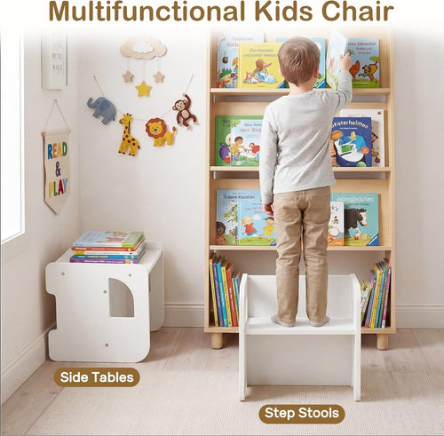 Olakids Montessori Weaning Table & Chair Set, Height Adjustable, with Blackboard & 2 Chairs, for Toddlers 1-3