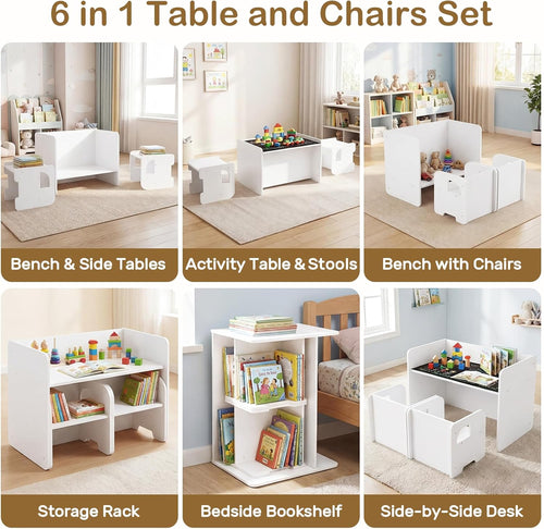Olakids Montessori Weaning Table & Chair Set, Height Adjustable, with Blackboard & 2 Chairs, for Toddlers 1-3