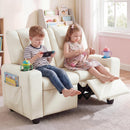 Olakids Kids Recliner, Double Toddler Lounge Chair with 105° to 150° Adjustable Backrest Cup Holder Footrest Side Pockets, PU Leather Children Couch