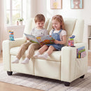 Olakids Kids Recliner, Double Toddler Lounge Chair with 105° to 150° Adjustable Backrest Cup Holder Footrest Side Pockets, PU Leather Children Couch