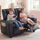 Olakids Kids Recliner, Double Toddler Lounge Chair with 105° to 150° Adjustable Backrest Cup Holder Footrest Side Pockets, PU Leather Children Couch