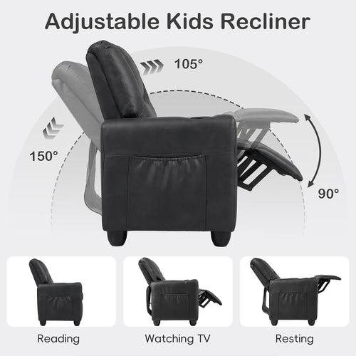 Olakids Kids Recliner, Double Toddler Lounge Chair with 105° to 150° Adjustable Backrest Cup Holder Footrest Side Pockets, PU Leather Children Couch