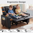 Olakids Kids Recliner, Double Toddler Lounge Chair with 105° to 150° Adjustable Backrest Cup Holder Footrest Side Pockets, PU Leather Children Couch