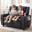 Olakids Kids Recliner, Double Toddler Lounge Chair with 105° to 150° Adjustable Backrest Cup Holder Footrest Side Pockets, PU Leather Children Couch