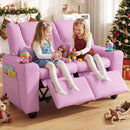 Olakids Kids Recliner, Double Toddler Lounge Chair with 105° to 150° Adjustable Backrest Cup Holder Footrest Side Pockets, PU Leather Children Couch