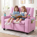 Olakids Kids Recliner, Double Toddler Lounge Chair with 105° to 150° Adjustable Backrest Cup Holder Footrest Side Pockets, PU Leather Children Couch