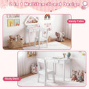 Olakids Kids Vanity with Lights, Princess Makeup Dressing Desk Toddler Table and Chair Set Pretend Playset for Girls Aged 3-6