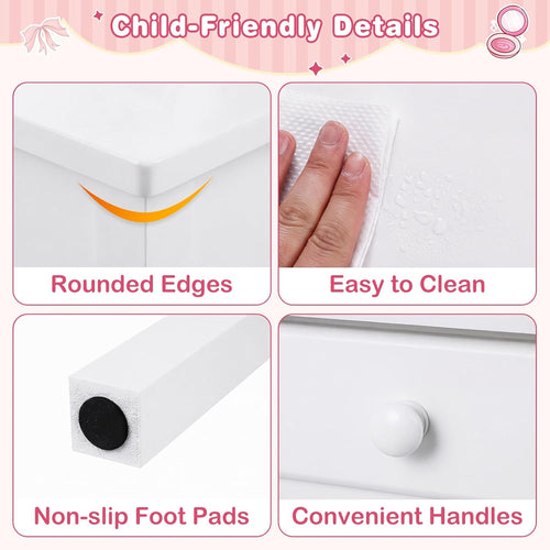 Olakids Kids Vanity with Lights, Princess Makeup Dressing Desk Toddler Table and Chair Set Pretend Playset for Girls Aged 3-6