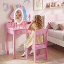 Olakids Kids Vanity with Lights, Princess Makeup Dressing Desk Toddler Table and Chair Set Pretend Playset for Girls Aged 3-6