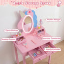 Olakids Kids Vanity with Lights, Princess Makeup Dressing Desk Toddler Table and Chair Set Pretend Playset for Girls Aged 3-6
