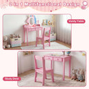 Olakids Kids Vanity with Lights, Princess Makeup Dressing Desk Toddler Table and Chair Set Pretend Playset for Girls Aged 3-6