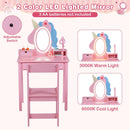 Olakids Kids Vanity with Lights, Princess Makeup Dressing Desk Toddler Table and Chair Set Pretend Playset for Girls Aged 3-6