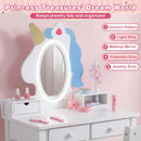 Olakids Kids Vanity with Lights, Princess Makeup Dressing Desk Toddler Table and Chair Set Pretend Playset for Girls Aged 3-6