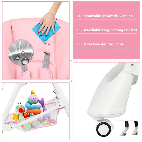 High Chair with One-Hand Removable TrayFoldable for Baby INFANS