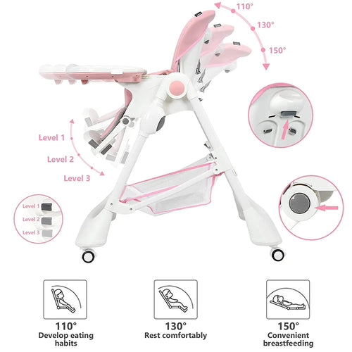 High Chair with One-Hand Removable TrayFoldable for Baby INFANS