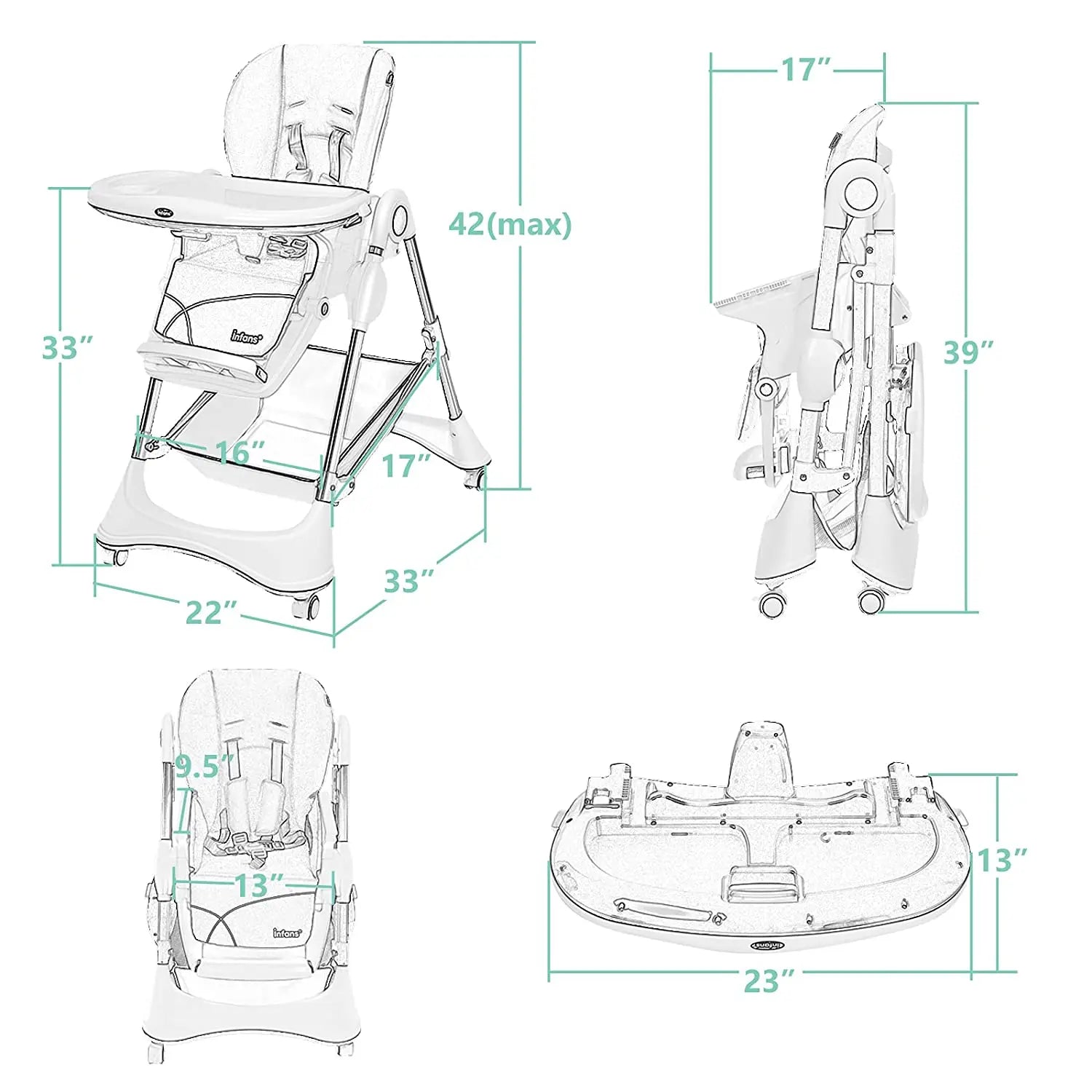 High Chair with One-Hand Removable TrayFoldable for Baby INFANS
