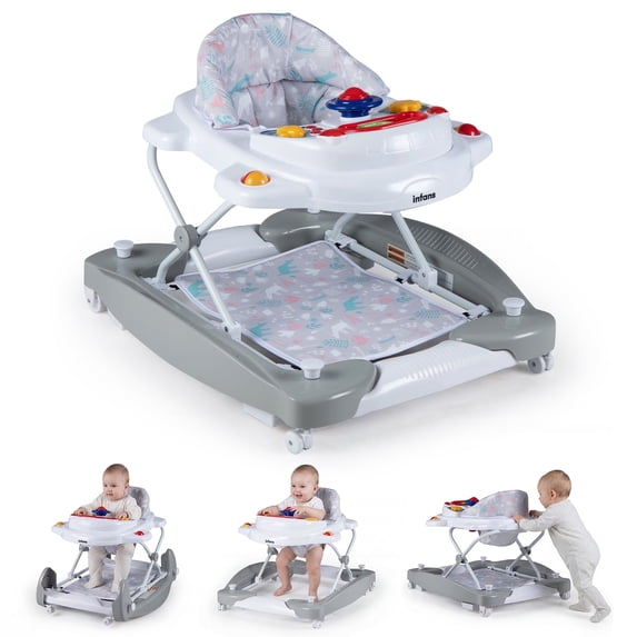 INFANS Baby Walker, 5 in 1 Behind Walker Learning Seated Rocker Bouncer with Removable Music Tray, Adjustable Height