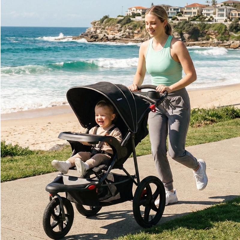 INFANS Jogging Stroller, Jogger Travel System with Shock Absorbing Suspension Dining Plate Cup Holder Adjustable Backrest