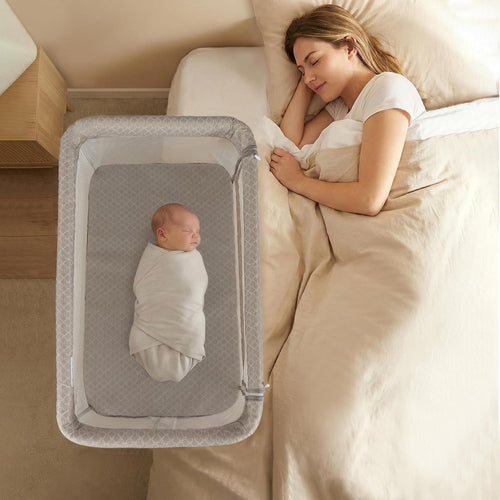 INFANS Baby Bedside Bassinet, Over-Bed Baby Bassinet with Adjustable Height, Safe Close Sleeping, Storage