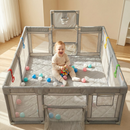 INFANS 74" x 62" Baby Playpen with Soft Mat, Basketball Hoop, 2 Soccer Goals, 4 Handles & 50 Ocean Balls, Breathable Mesh, Indoor & Outdoor Large Play Yard for Toddlers