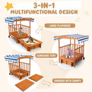 OLAKIDS 3 in 1 Kids Wooden Sandbox with Canopy and Cover Rear Wheels Guardrails