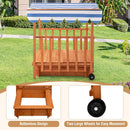 OLAKIDS 3 in 1 Kids Wooden Sandbox with Canopy and Cover Rear Wheels Guardrails