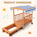 OLAKIDS 3 in 1 Kids Wooden Sandbox with Canopy and Cover Rear Wheels Guardrails