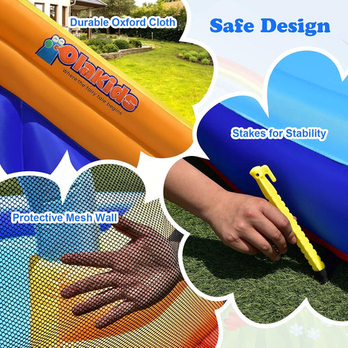 OLAKIDS 14FT Shark Inflatable Water Slide, Bouncy Castle with Splash Pool, Climbing Wall & Water Gun, Includes Carry Bag & Stakes