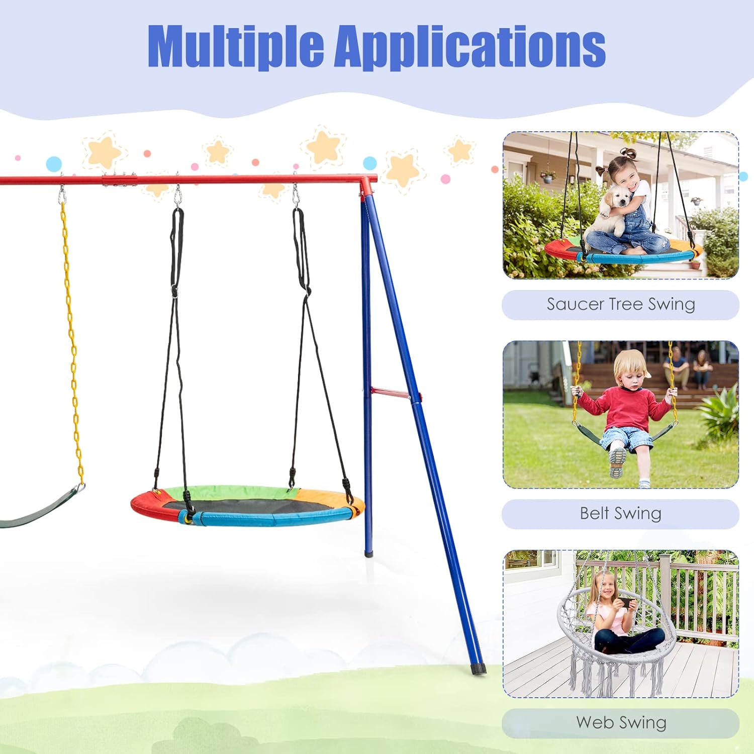 OLAKIDS Swing Stand, 550 lbs Heavy Duty Metal Swing Frame, Extra Large A-Frame Swing Stand for Kids and Adult
