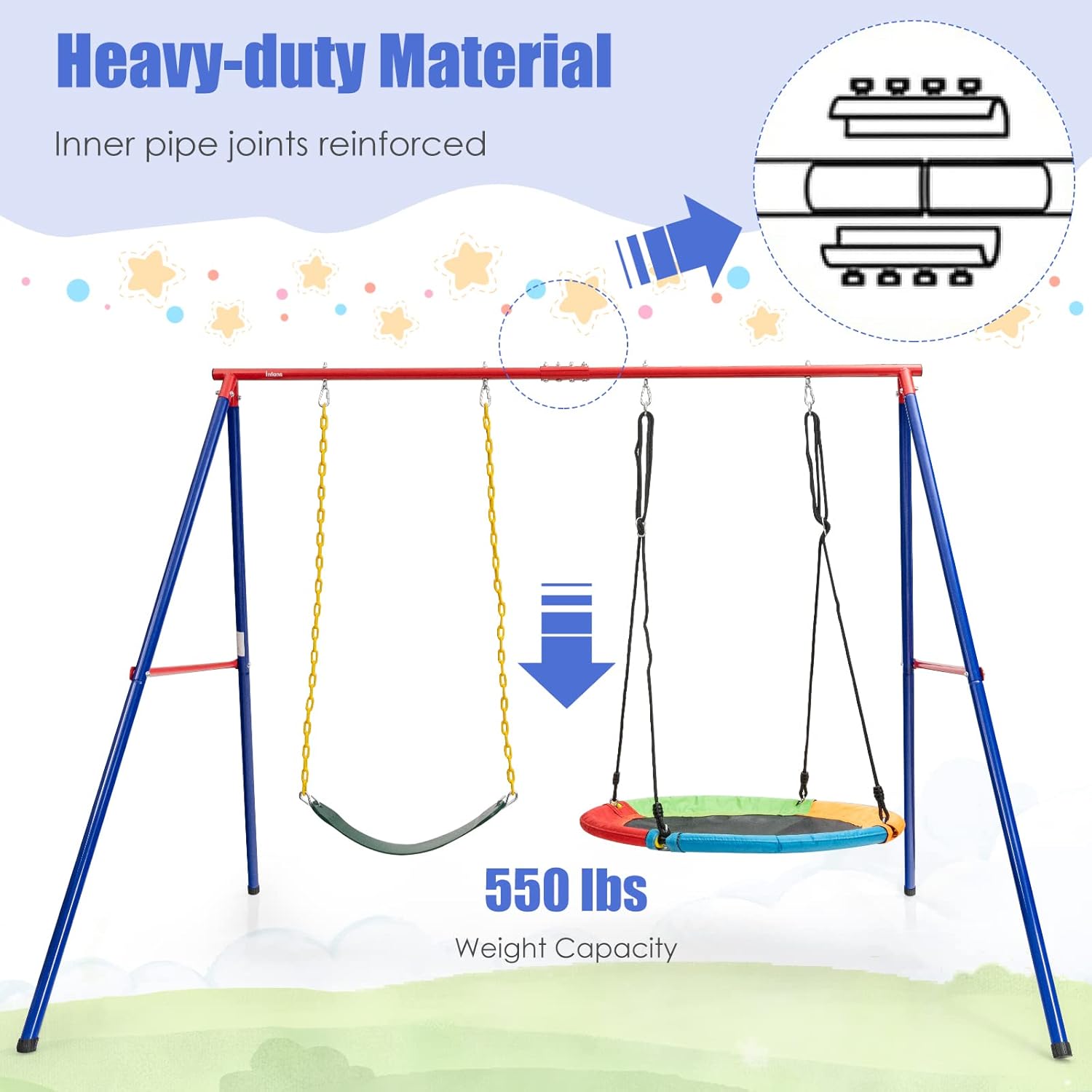 OLAKIDS Swing Stand, 550 lbs Heavy Duty Metal Swing Frame, Extra Large A-Frame Swing Stand for Kids and Adult