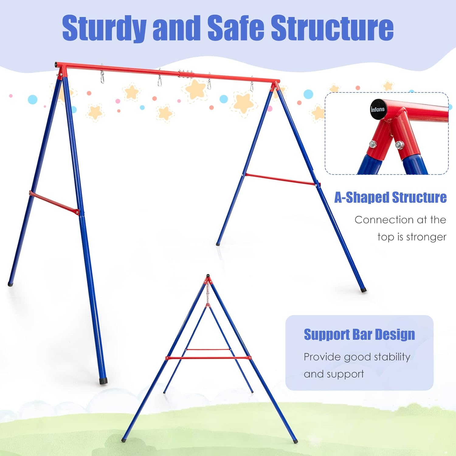 OLAKIDS Swing Stand, 550 lbs Heavy Duty Metal Swing Frame, Extra Large A-Frame Swing Stand for Kids and Adult