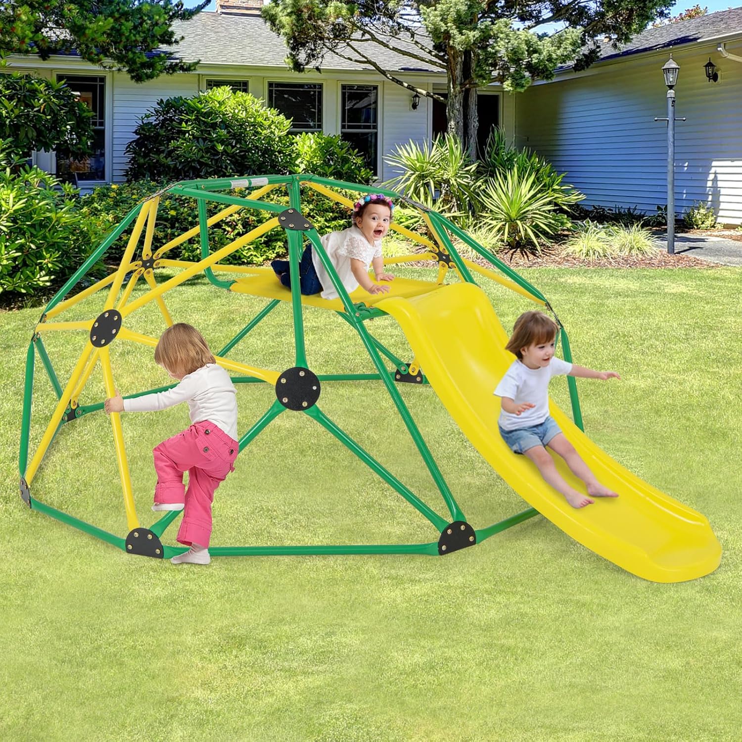 Olakids Climbing Dome with Slide Climb Structure Backyard Playground Center Equipment for Toddlers