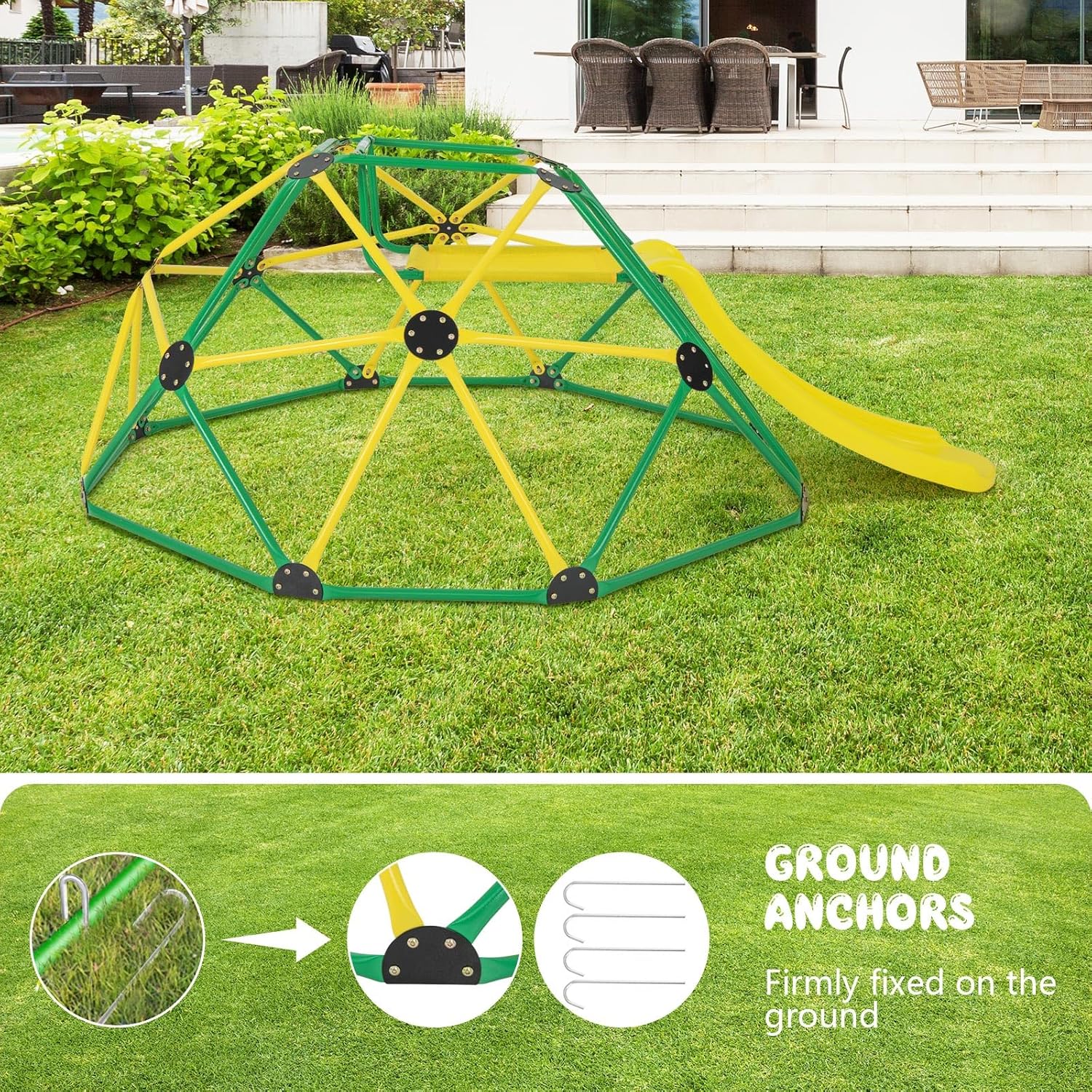 Olakids Climbing Dome with Slide Climb Structure Backyard Playground Center Equipment for Toddlers