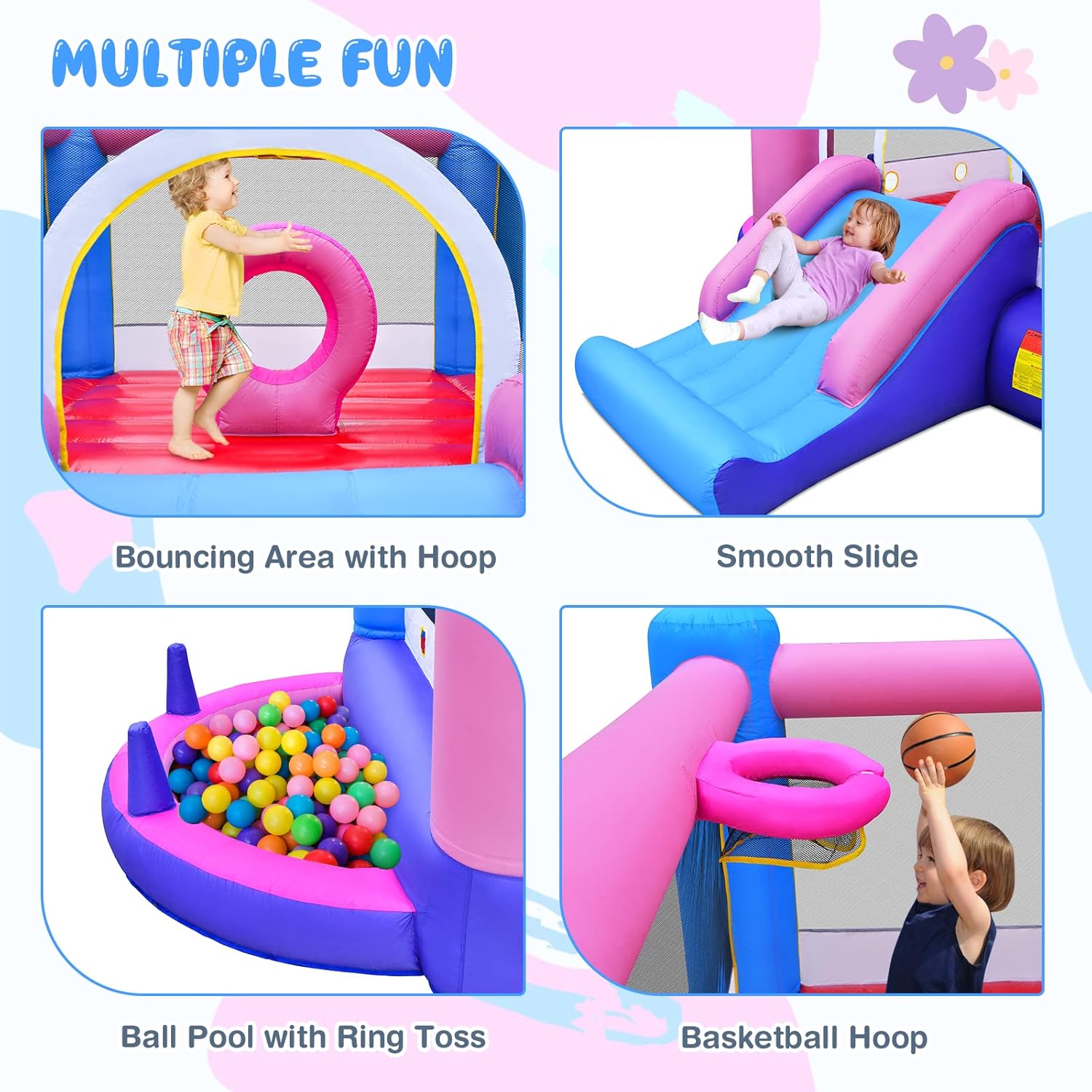 OLAKIDS Inflatable Bounce House, Princess Pink Jumping Castle Kids Candyland