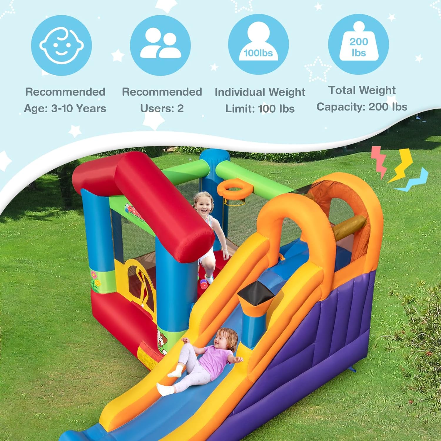 OLAKIDS Inflatable Bounce House, Kids Jumping Castle with 680W Blower 50PCS Ocean Balls Carry Bag Repair Patches