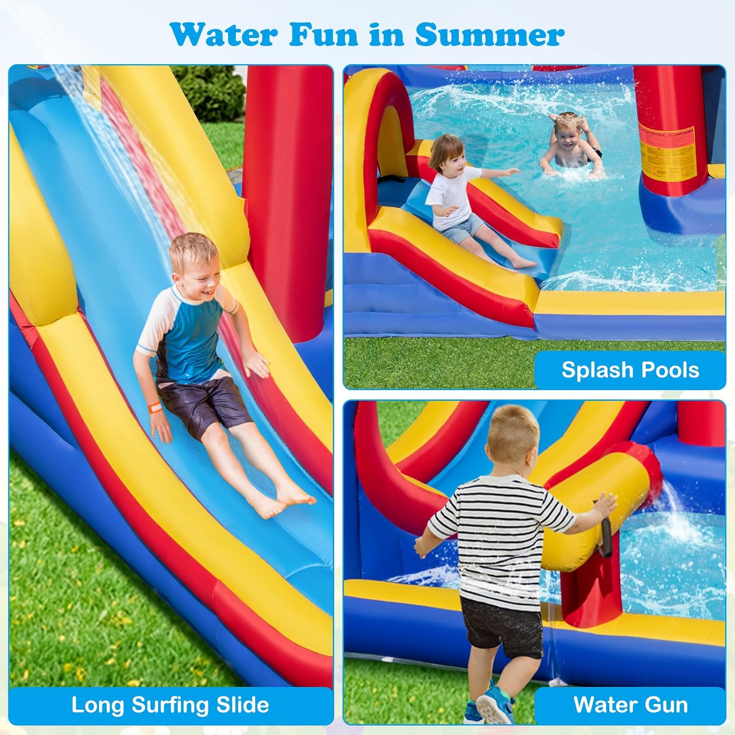 OLAKIDS Inflatable Water Slide 8 in 1 Bounce House Water Park with 2 Slides Splash Pools (Without Blower)