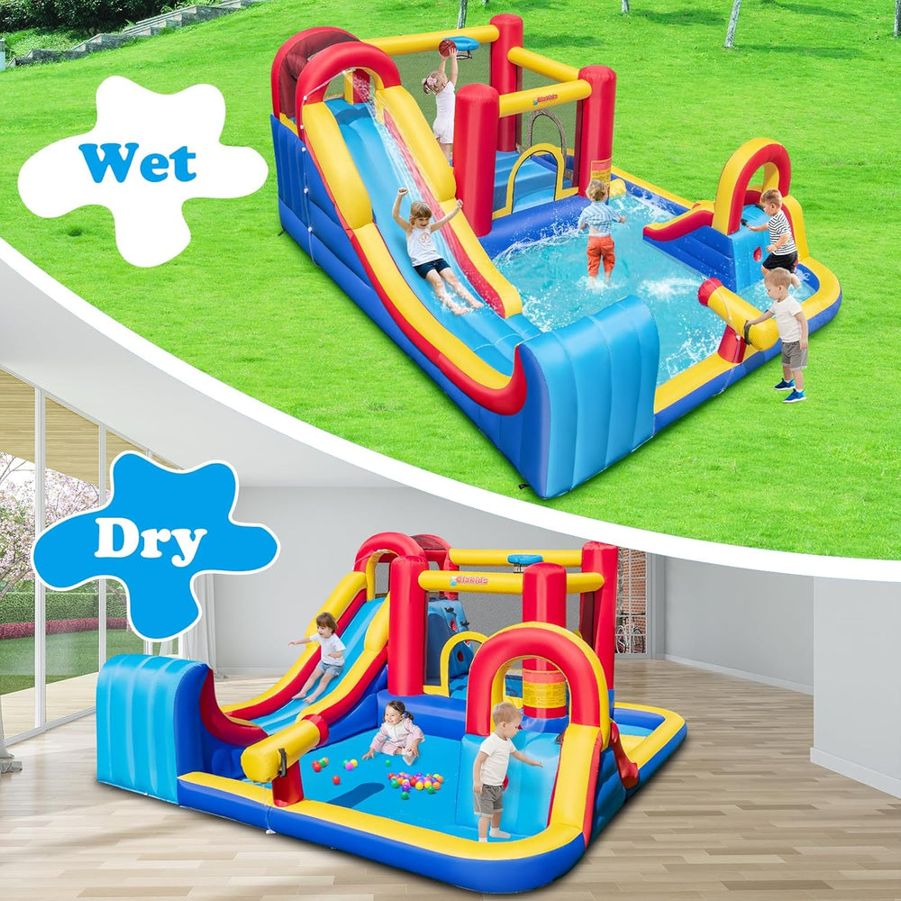 OLAKIDS Inflatable Water Slide 8 in 1 Bounce House Water Park with 2 Slides Splash Pools (Without Blower)