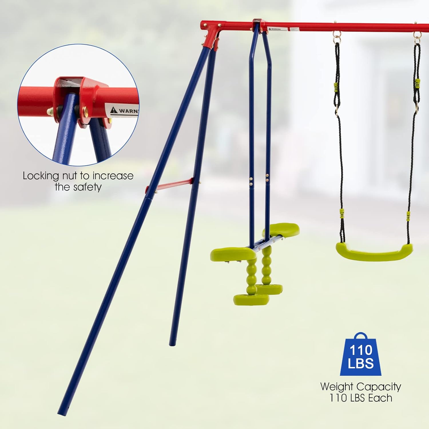 OLAKIDS Swing Sets for Backyard, 7 in 1 Outdoor 660LBS A-Frame Heavy Duty Metal Swing Stand