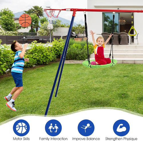 OLAKIDS Swing Sets for Backyard, 7 in 1 Outdoor 660LBS A-Frame Heavy Duty Metal Swing Stand